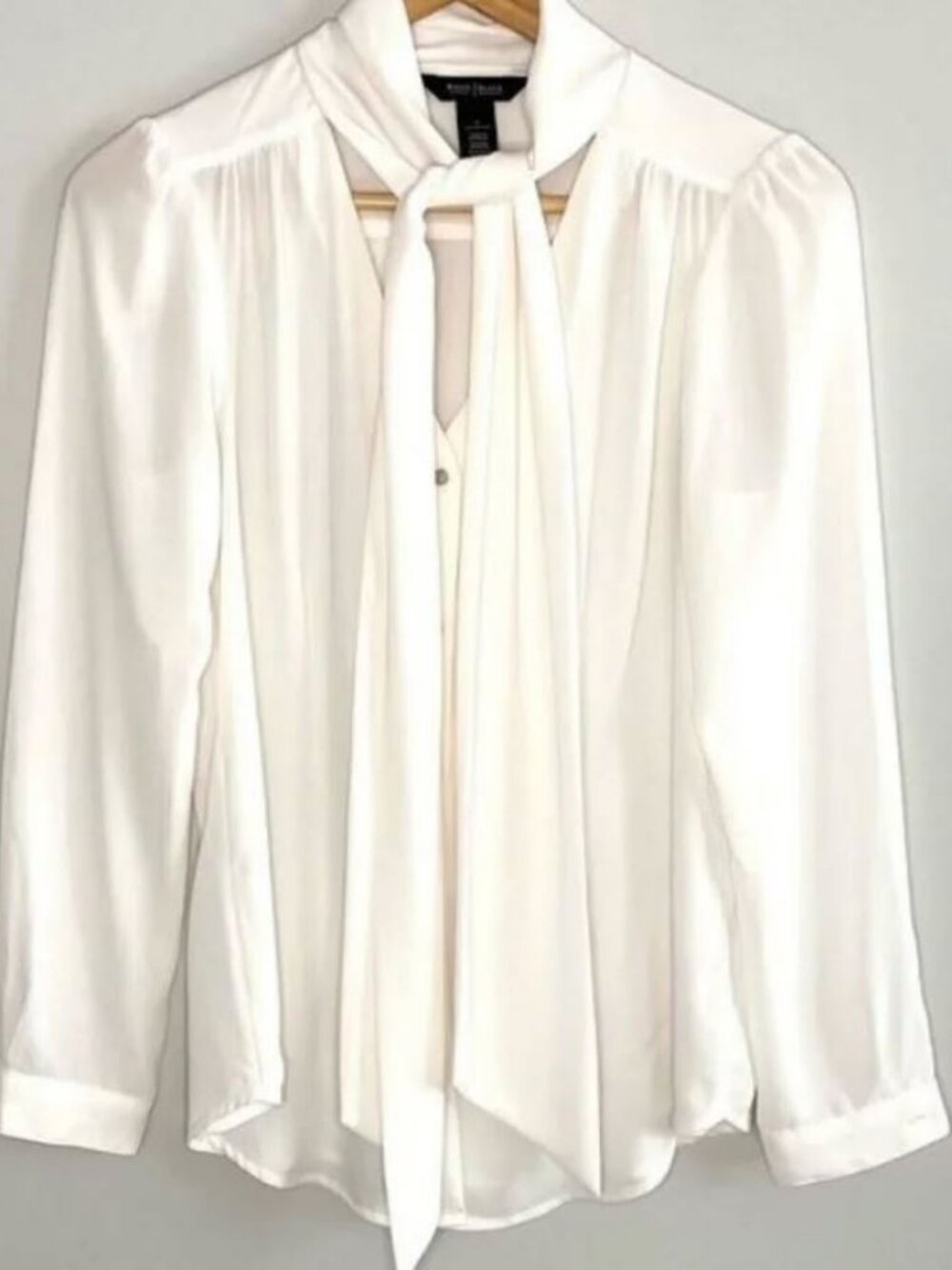 WHBM Ivory Tie-Neck Blouse Button-up size 10